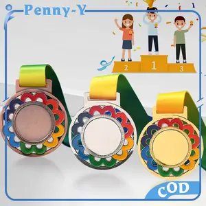 Medali Warna Emas Perak Perunggu Dengan Tali Cocok Untuk Kompetisi