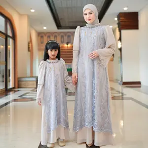 Aisyalina Id Couple Mom and Kids Rizhani Dress Series Tanpa Hijab Bahan Ceruty Armany Baby Doll Mix Tile Mix Brukat Payet Dress Gamis Wanita