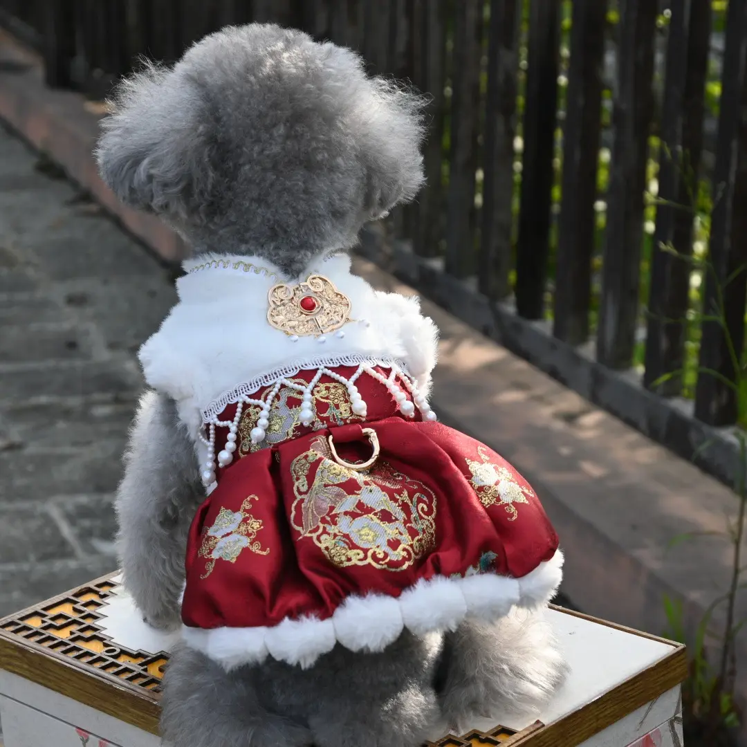 Baju Gaun Hangat Anjing Mewah GKB Lynx Musim Dingin Bulu Tebal Baju Imlek Anabul / Animal Warm Dress Chinese New Year Clothing