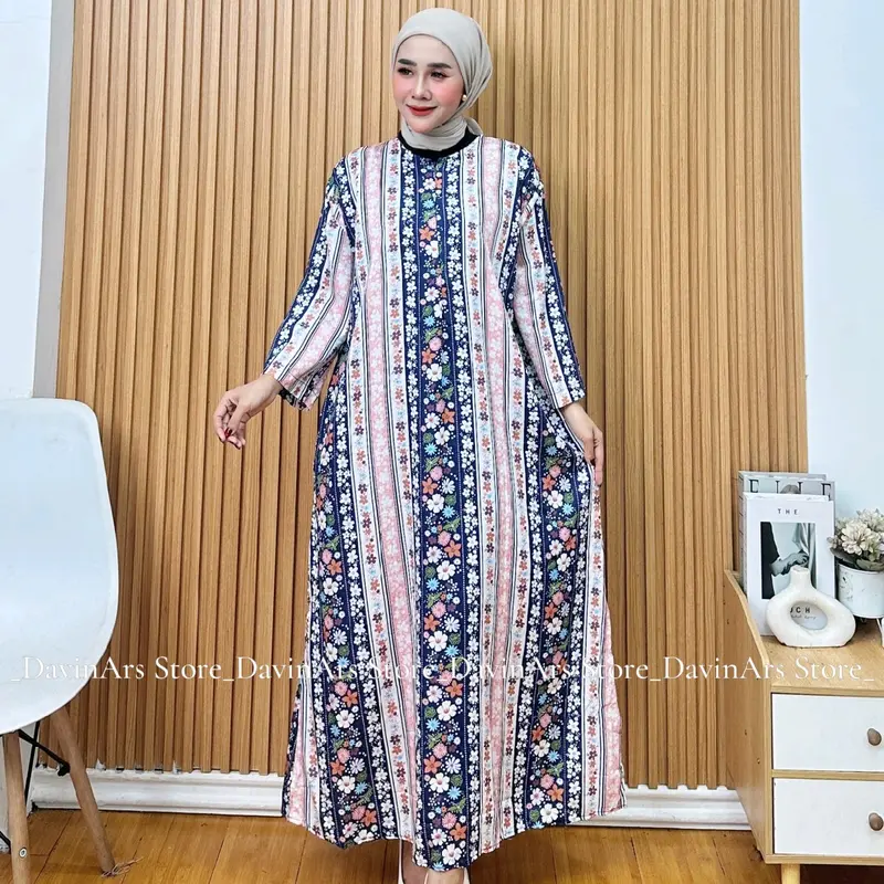 Daster Noviana Mewah Ld 120 Jumbo Rayon Viscose Nyaman - Busui Friendly - Gamis Wanita Muslim Lengan ¾ Variasi Dress 4