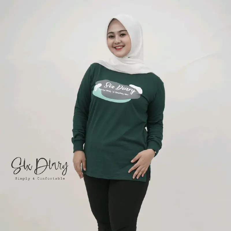 Kaos Wanita Six Diary Original Motif Hijau Botol New 3