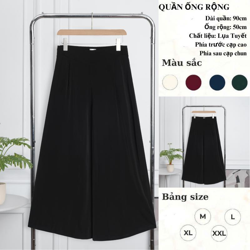 Quần màu trơn, quần ống rộng, quần trung niên, quần dài 9 tấc ống rộng 50cm, quần ống rộng nữ dáng váy cạp chun mềm, quần màu dễ phối đồ - Women, Nữ