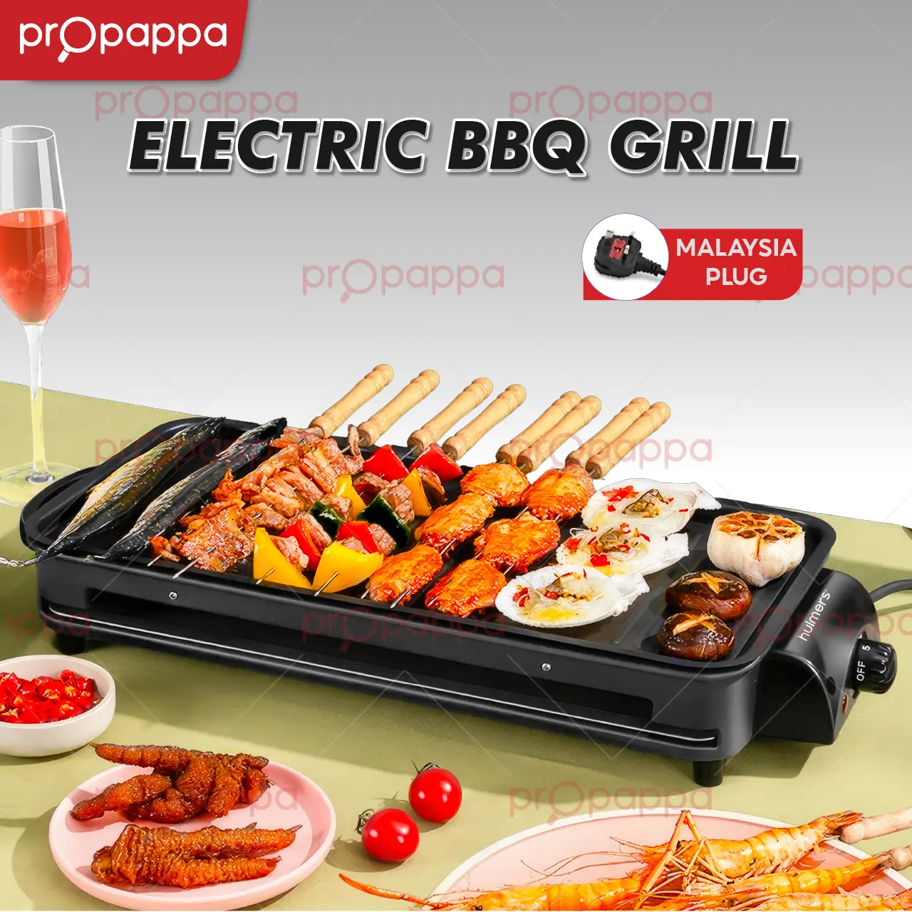 Propappa - Electric BBQ Grill Smokeless Detachable Pan , Kuali Panggang
