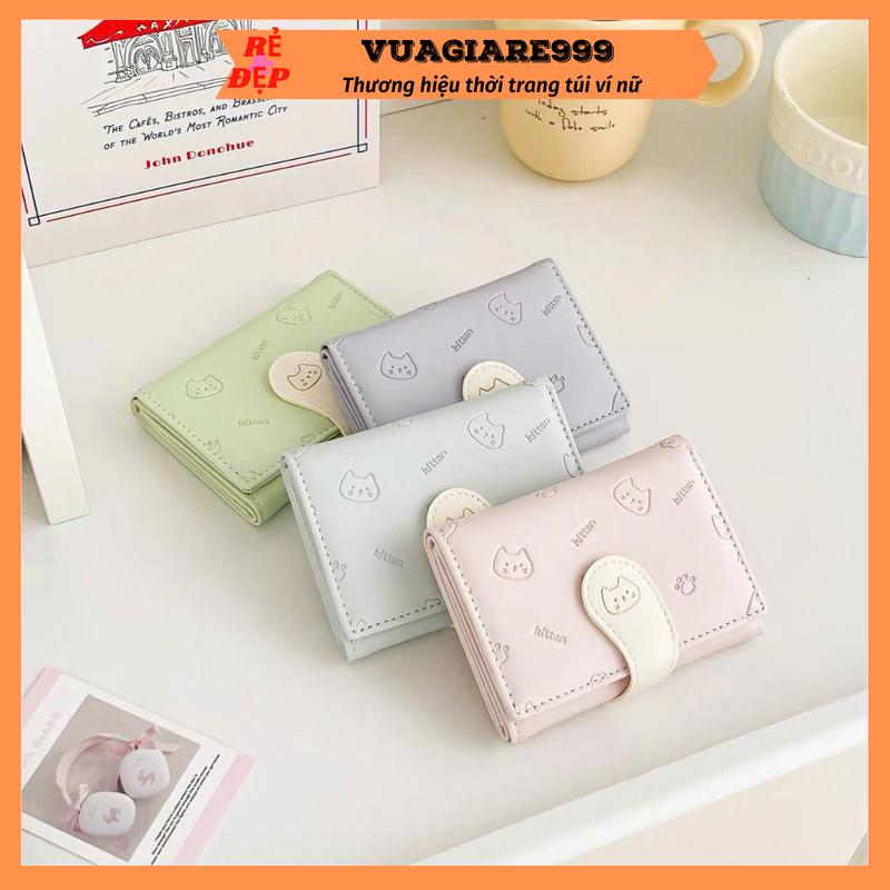 Ví nữ gấp 3 mini cầm tay nhiều ngăn họa tiết mèo Kitten siêu xinh nhỏ gọn bỏ túi thời trang hàn quốc VN22