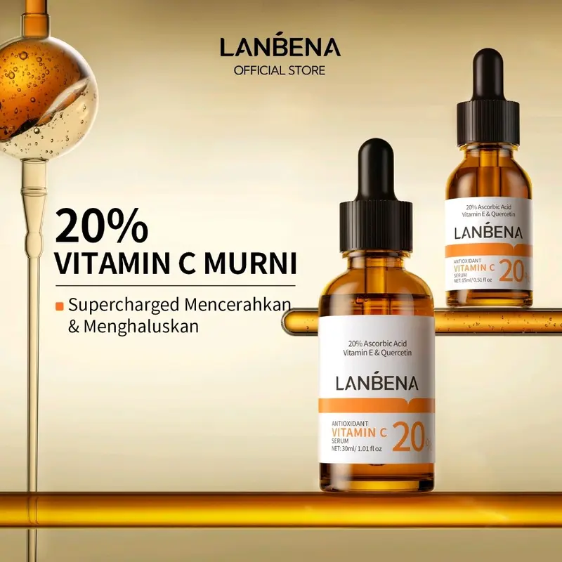 [BPOM] LANBENA 20% Vitamin C Murni Serum Kulit Pencerah/Perawatan Kulit Pemutih 7 Hari /Whitening Brightening SKIn Care 15ml/30ml  NO BPOM: NA11231900031     INFORMASI PRODUK:  BRAND: LANBENA ANTIOXIDANT VITAMIN C SERUM Mencerahkan Wajah Mengencangkan 7