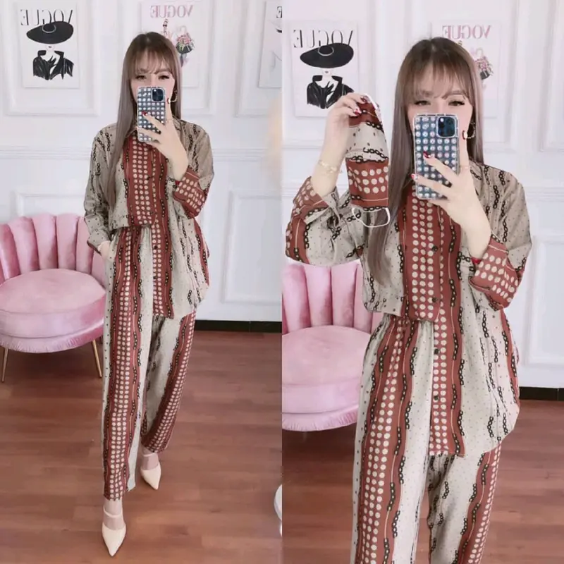 NEW ONE SET KEMEJA RAYON PREMIUM MOTIF RENDA 2 Wanita Setelan Dewasa Baju Karet Nyaman Panjang 3