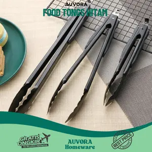 AUVORA Capitan Stainless Steel Jepitan Tirisan Gorengan Hitam Penjepit Makanan Kue Roti Steak BBQ Anti Panas