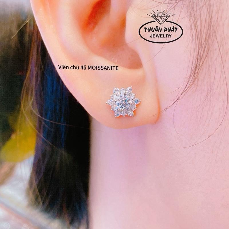 Phụ Kiện Bông Tai Nữ B0230 Hoa Mai Chui Vặn Viên Chủ 4Li MOISSANITE Đeo Tai Sang Trọng Trang Sức Bạc Ý xi Kim - Bạc Thuận Phát Hoa Tai