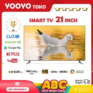 Terkini Smart TV 21 Inch TV Android OS 14.0/FHD 1080P/HDR 10/Television Murah - Google Play/Netflix/YouTube/WiFi/HDMI/USB - Smart TV 21 Inch