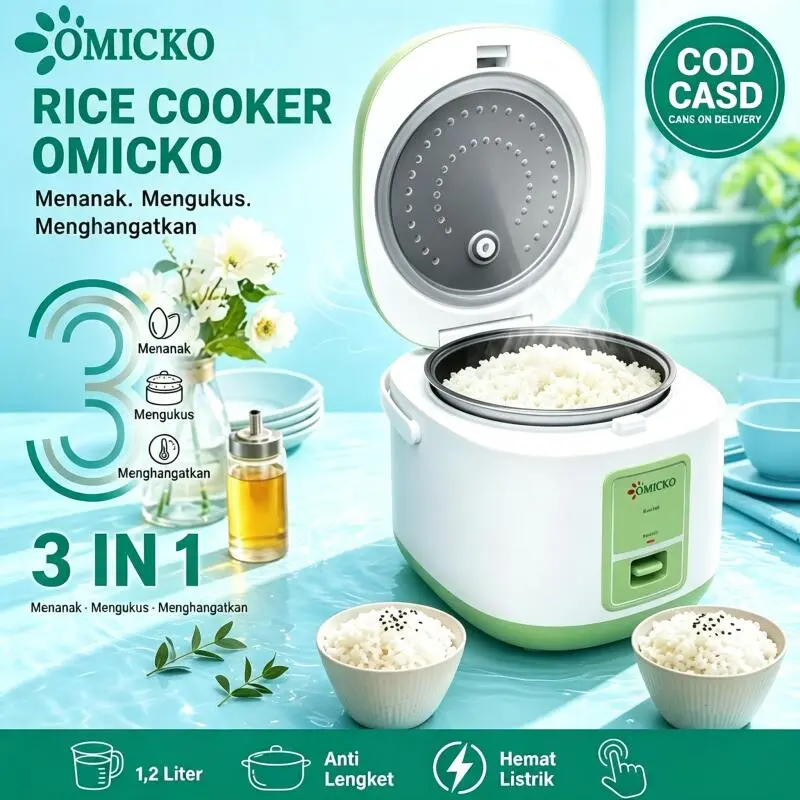 OMICKO MC101PL Magic Com Multifungsi Kapasitas 1.2L 1.8L Anti Lengket Hemat Listrik Cocok Masak Sehari Hari Keluarga COD