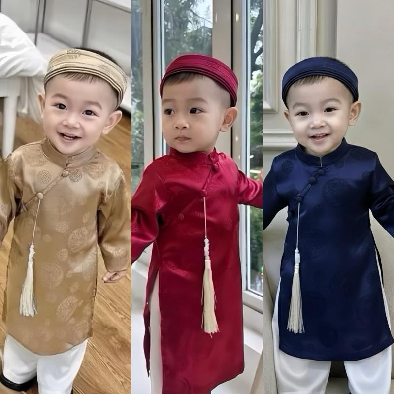   Emcashop  Set bộ áo dài bé trai CS675,N622,N626 Set áo dài cách tân cho bé trai mặc tết 