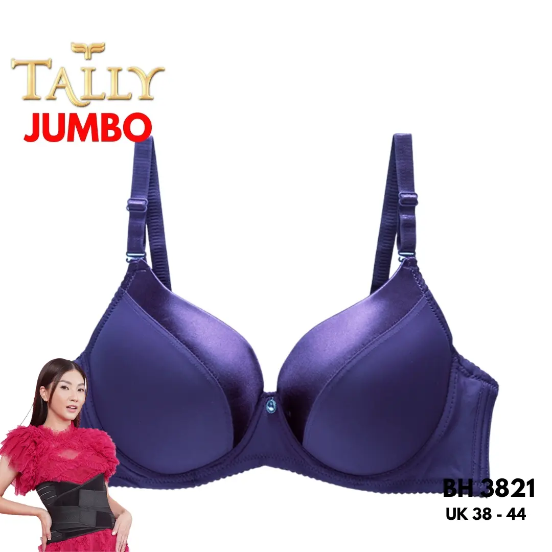 TALLY BH 3821 Bra Wanita JUMBO Ada Kawat Busa Tipis Bahan Katun Cup D Kait 3 Bra Big Size Fashionable Pakaian Dalam Wanita Lembut dan Adem