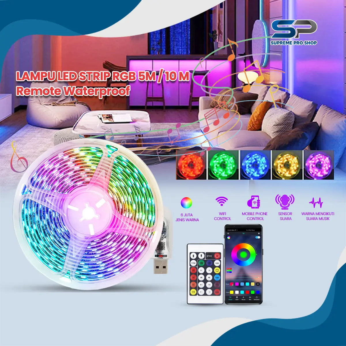 Supreme Pro Shop Smart lampu aesthetic natal lampu strip App Smart RGB Fairy Lights Smart Lampu LED 10m Strip lampu kontrol suara ip66 Bluetooth Sensor Usb/LAMPU DISKO