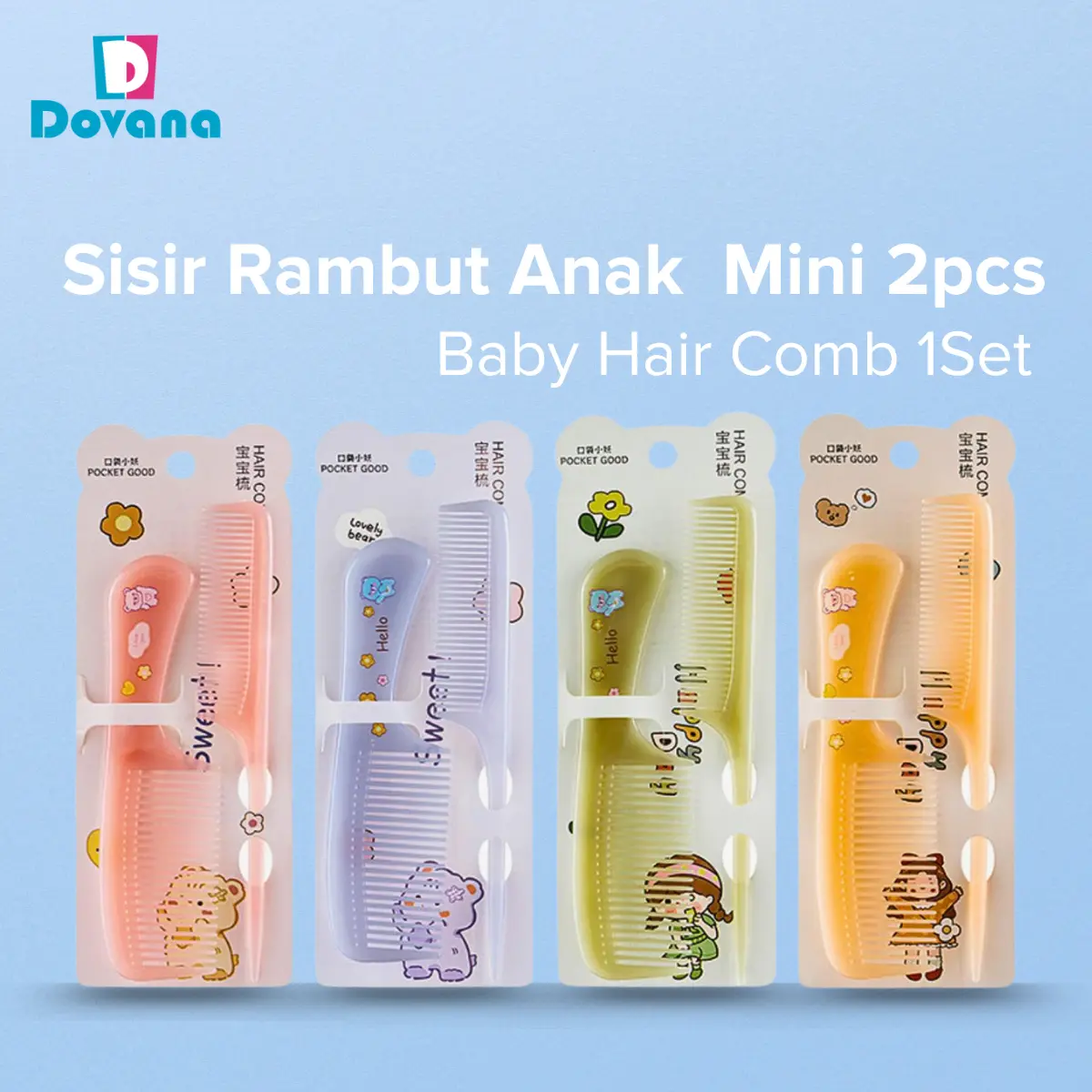Dovana Sisir Rambut Anak Mini 2Pcs Karakter Kartun Transparan Baby Hair Comb Set Gagang
