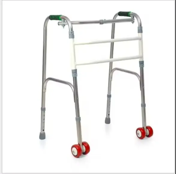 STAINLESS STEEL FOLDABLE FOUR-LEG CRUTH (WITH 2 PCS WHEEL)/OLD MAN WALKER ARMREST BRACKET ELDERLY WALKING ASSISTANT