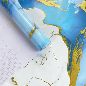 Wallpaper Dinding Bahan PVC Anti Air Motif Marmer Biru New 7s/8m Lebar 45cm
