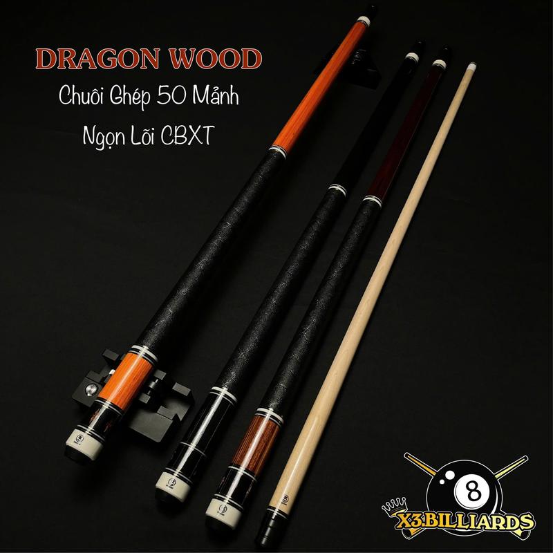  Cơ Bida Pool Dragon Wood Ngọn Mộc Lõi Carbon Xuyên Tâm Chuôi Bền Ngọn Bền 