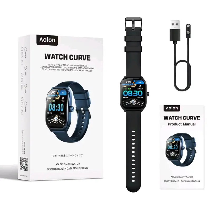 Aolon Curve Jam Tangan SmartWatch Amoled IP68 Waterproof 2.01-inch Curved IPS Screen Bluetooth 3