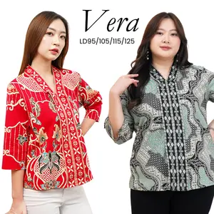 [VERA] LD95-125 Blouse Batik Wanita Lengan 3/4 Katun Stretch Premium Jumbo Bigsize Busui-Friendly Kantor