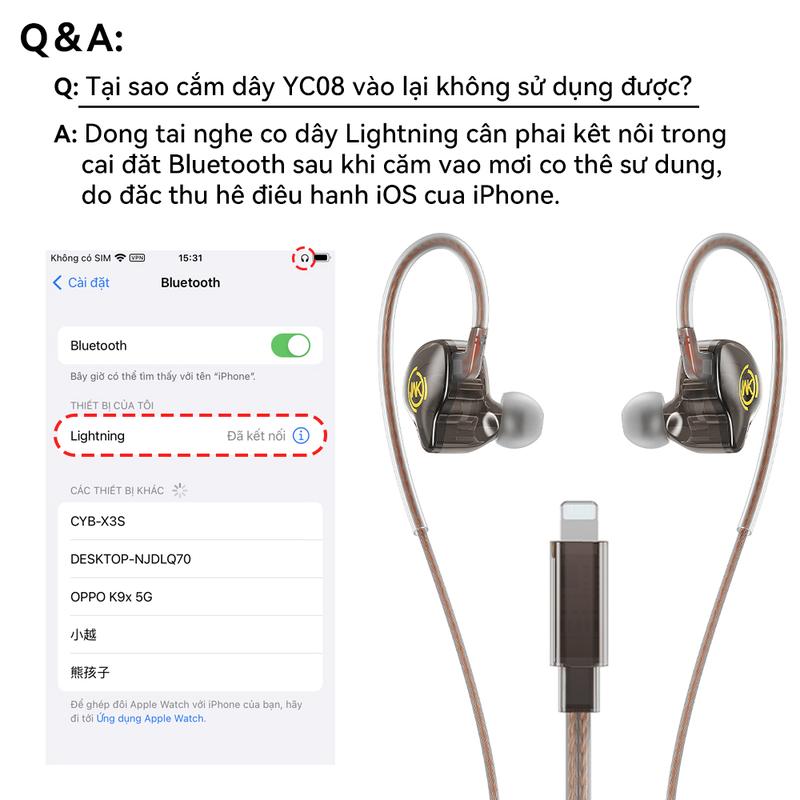 Tai nghe dây nhét tai WEKOME YC08 ssgaming tích hợp micro, cản tiếng ồn điều chỉnh âm thanh Trong Suốt BH chính hãng 3
