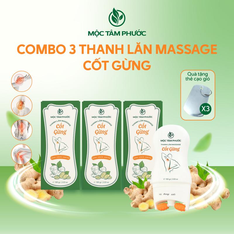 Combo 3 Thanh Lăn Massage Cốt Gừng Mộc Tâm Phước Hỗ Trợ Thư Giãn Cơ Cải Thiện Nhức Mỏi Cổ Vai Gáy 100ml