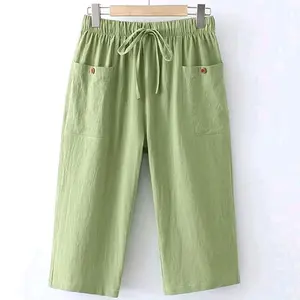 Celana Kulot 7/8 Saku Depan Warna Hijau Tampilan Nyaman dan Stylish Wanita