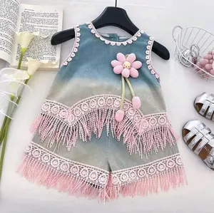 [Celyne_Label] CL17468 Setelan Celana Pendek Jeans Anak Motif Rumbai Fashion Terbaru Baju Setelan Anak Jeans Halus Size 90-150