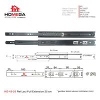 Gambar HOMEGA HG 45 Rel Laci Double Track Full Extension Non Slow Motion Non Soft Close - Ukuran 25 30 35 40 45 50 55 cm - 1 Pasang (2pcs) - 25 cm dari Homega Indonesia Kota Administrasi Jakarta Barat 4 Tokopedia