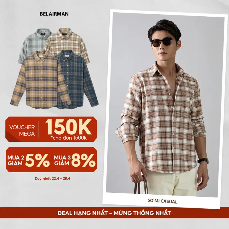 Áo sơ mi nam dài tay họa tiết caro vải flannel cao cấp - SMCF0126  Menswear Shirt Có Cổ 0