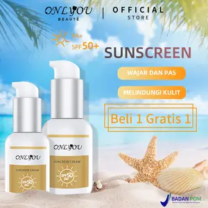 【Beli 1 gratis 1】ONLYOU Sunscreen Cream Penyegar Perlindungan UV Wajah untuk Kulit Sensitif Tabir surya,Whitening， pelembab, dan penghalang dalam satu wadah BPOM