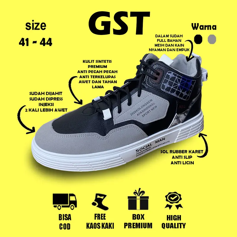 GST Jimmie Sepatu Sneakers Pria Sepatu Kasual Sepatu Olahraga Sol Karet Anti Slip Anti Licin 0