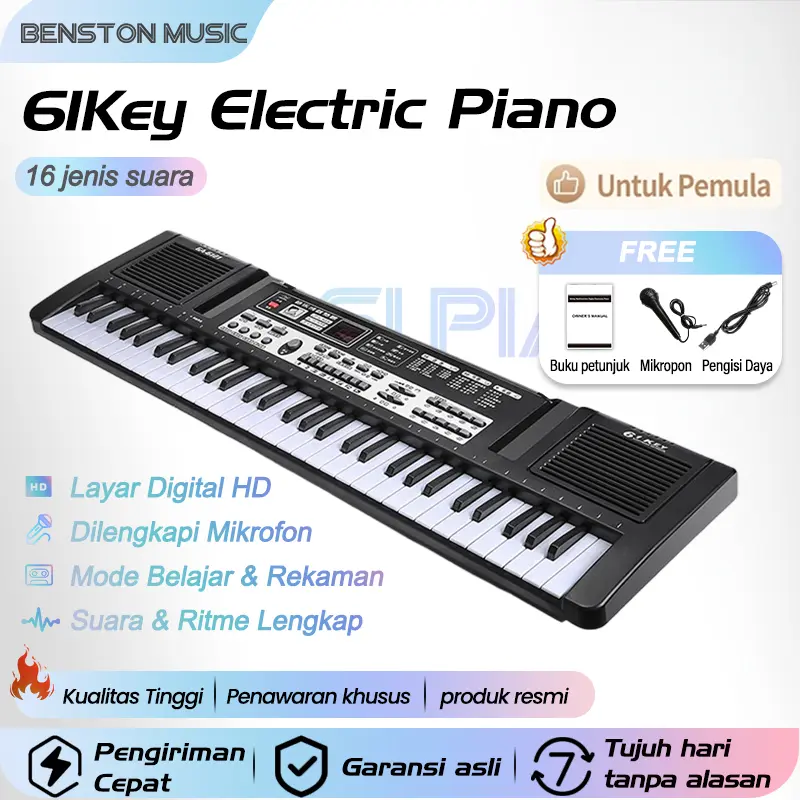 Benston Music- Piano Elektronik Untuk Anak-anak, Piano Elektronik Untuk Pemula, Piano Elektronik 61 Tombol, Piano Elektronik Multifungsi