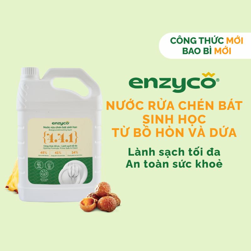 Nước rửa chén bát sinh học ENZYCO 4L - Chiết xuất Bồ hòn và Enzyme Dứa - Hương thơm từ Tinh Dầu Gừng Ta Tự Nhiên