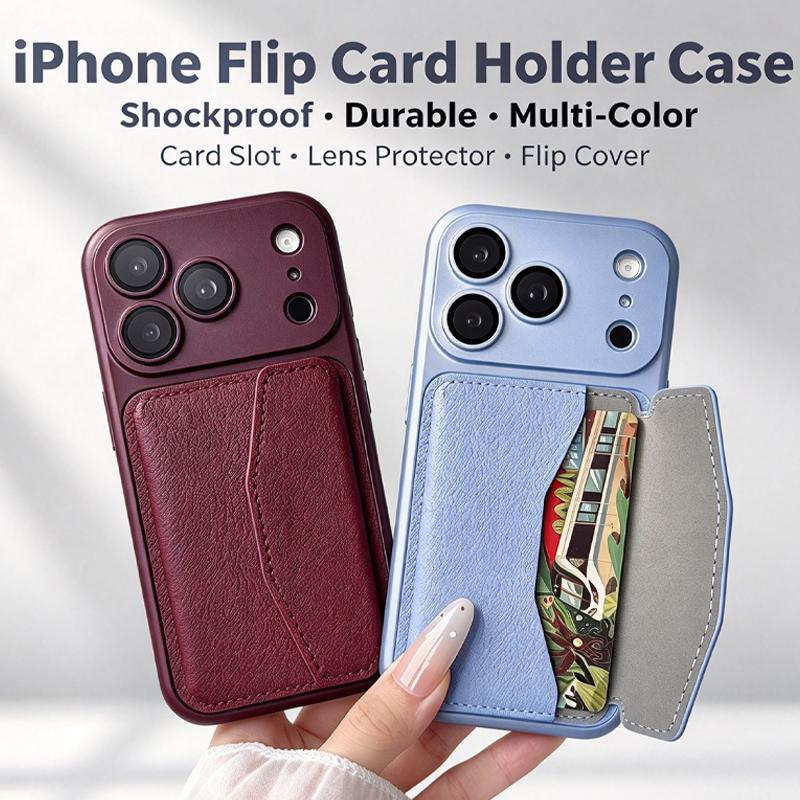 Ốp lưng dạng ví da cao cấp cho iPhone 18/17 Pro Max/16/15/14/13, bảo vệ ống kính chống va đập, vỏ điện thoại bề mặt mờ