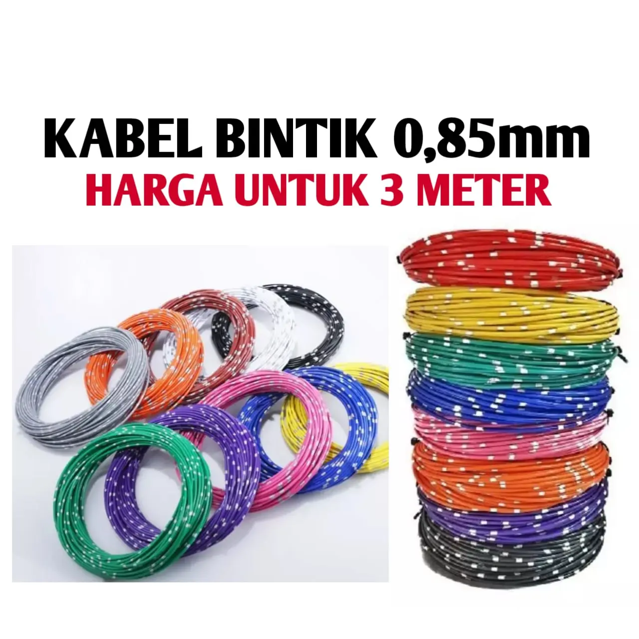 Kabel Bintik 0,85MM x 3M Kabel Otomotif Body Mobil Motor Serabut Tembaga AVS 3 Meter Pvc Pvc