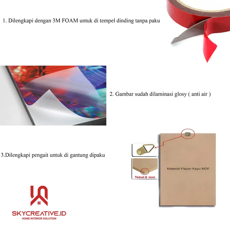 (9 PCS) PAKET KODE 144 CETAK FOTO + BINGKAI MDF Dipasang di Dinding Modern Dekorasi Bukan Musiman dinding 3