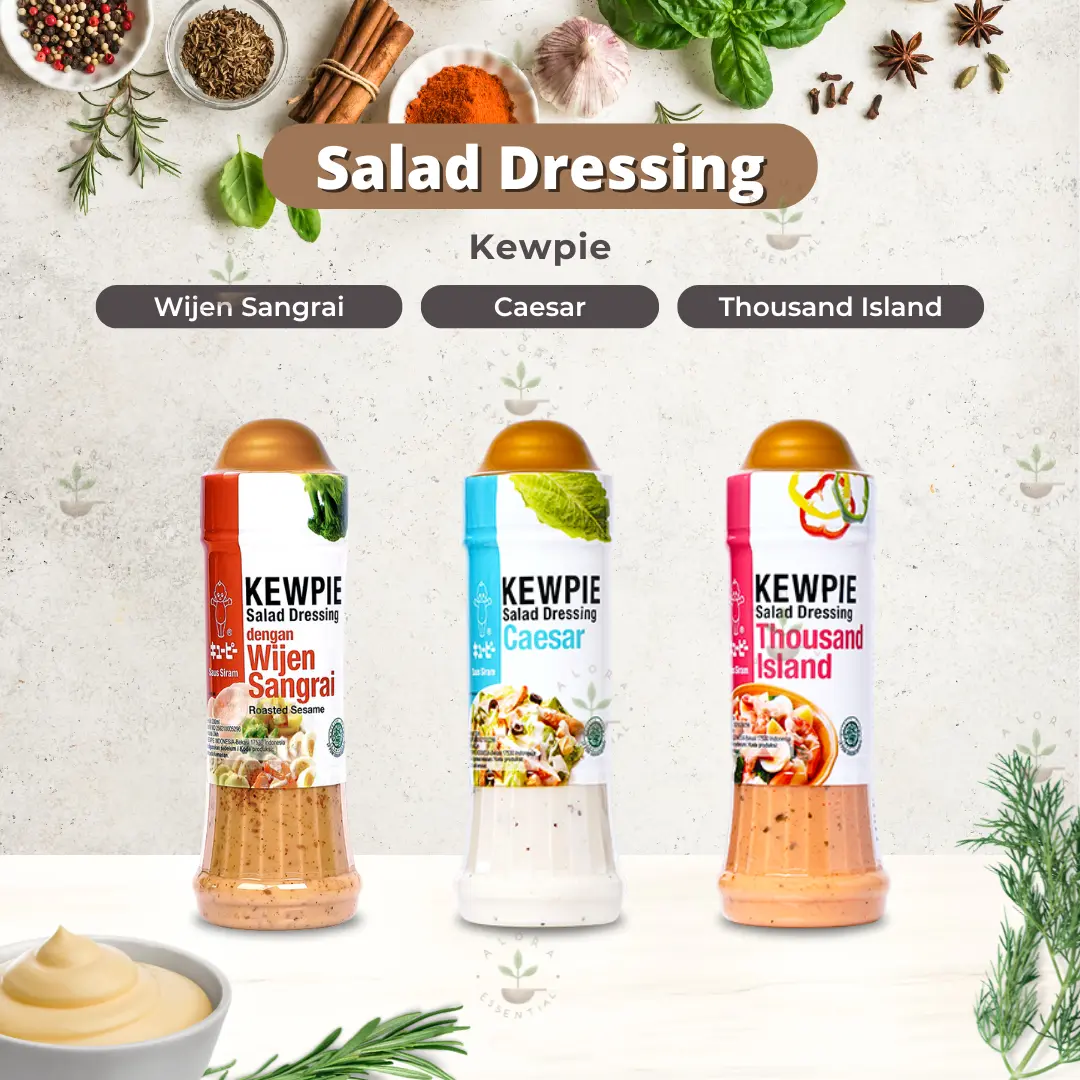 Kewpie Salad Dressing 200 ml - Saus Siram Wijen Sangrai Thousand Island Caesar Tomat Pedas 200ml - Kewpie Mayonaise Caesar Salad Dressing
