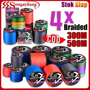 Sougayilang [COD] Garis Jalinan 4 helai 300/500m 5 Warna Tarikan Maks 66 LB Jalur PE Multifilamen untuk Alat Pancing Air Asin Air Tawar