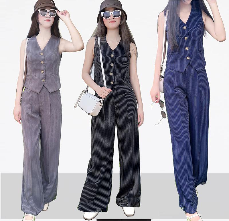 Quần Tây Suông Ống Rộng Lưng Cao Khóa Cài Họa Tiếc Sọc - ZART