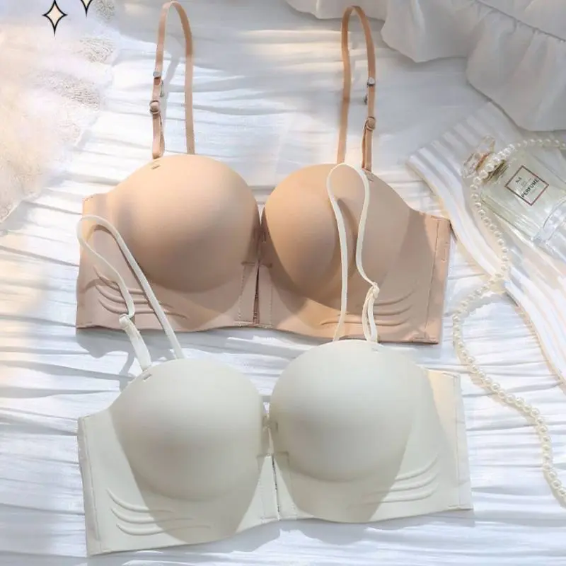 【Mua một tặng một】Đồ Lót Không Dây, Dành Cho Nữ, Chống Trượt, Hỗ Trợ Hàng Đầu, Chống Lóa, Áo Ngực Nút Phía Trước Women Bra Voan 2