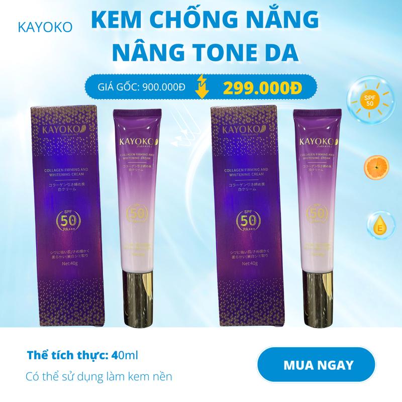 Combo 2 Lọ Kem Chống Nắng Colagen Kayoko Nhật Bản, Chống Nắng Spf 50+, Nâng Tone, Che Khuyết Điểm, Dưỡng Da, Mờ Đốm Nâu- Tuýp 40ml