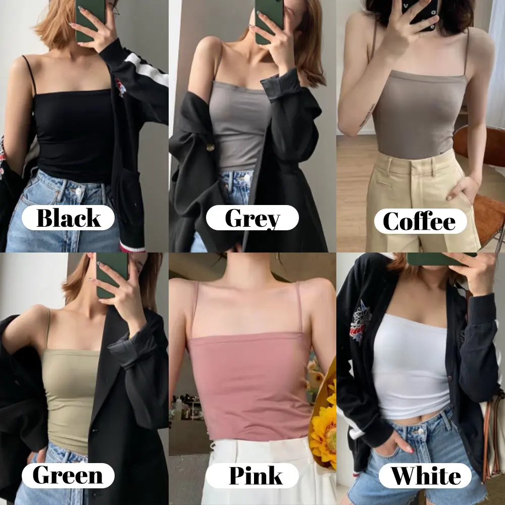 【6-piece set】Women's suspender tube top beautiful suspender chest pad one shoulder summer thin bottom inner and outer wear nylon knitted vest female