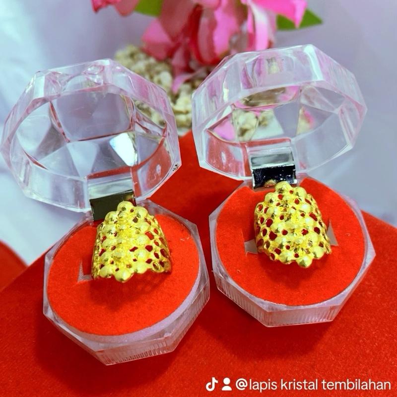 Cincin Motif Anggur Bambu Tengah Lapis Kristal 24 Karat - Emas, Perhiasan - Rings 8