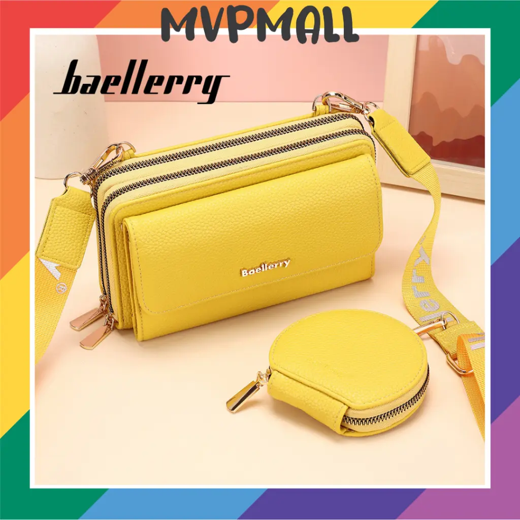 [BISA COD] BAELLERRY N1897 Tas Selempang Wanita Dompet Wanita Tas Handphone Sling Bag PU Leather Premium Kartu Uang
