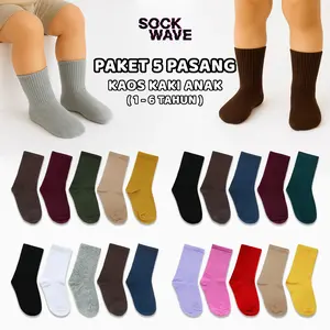 PAKET ISI 5 PASANG Kaos Kaki Anak Polos Laki - laki Perempuan Usia 1 - 6 Tahun