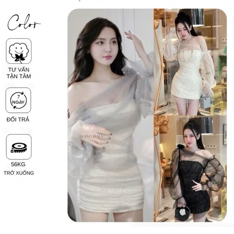 VN41 BIGSIZE + KÈM QUẦN + DÁNG LIỀN Đầm ôm body ren tơ trễ vai tay dài phong cách sexy by CarrotStore