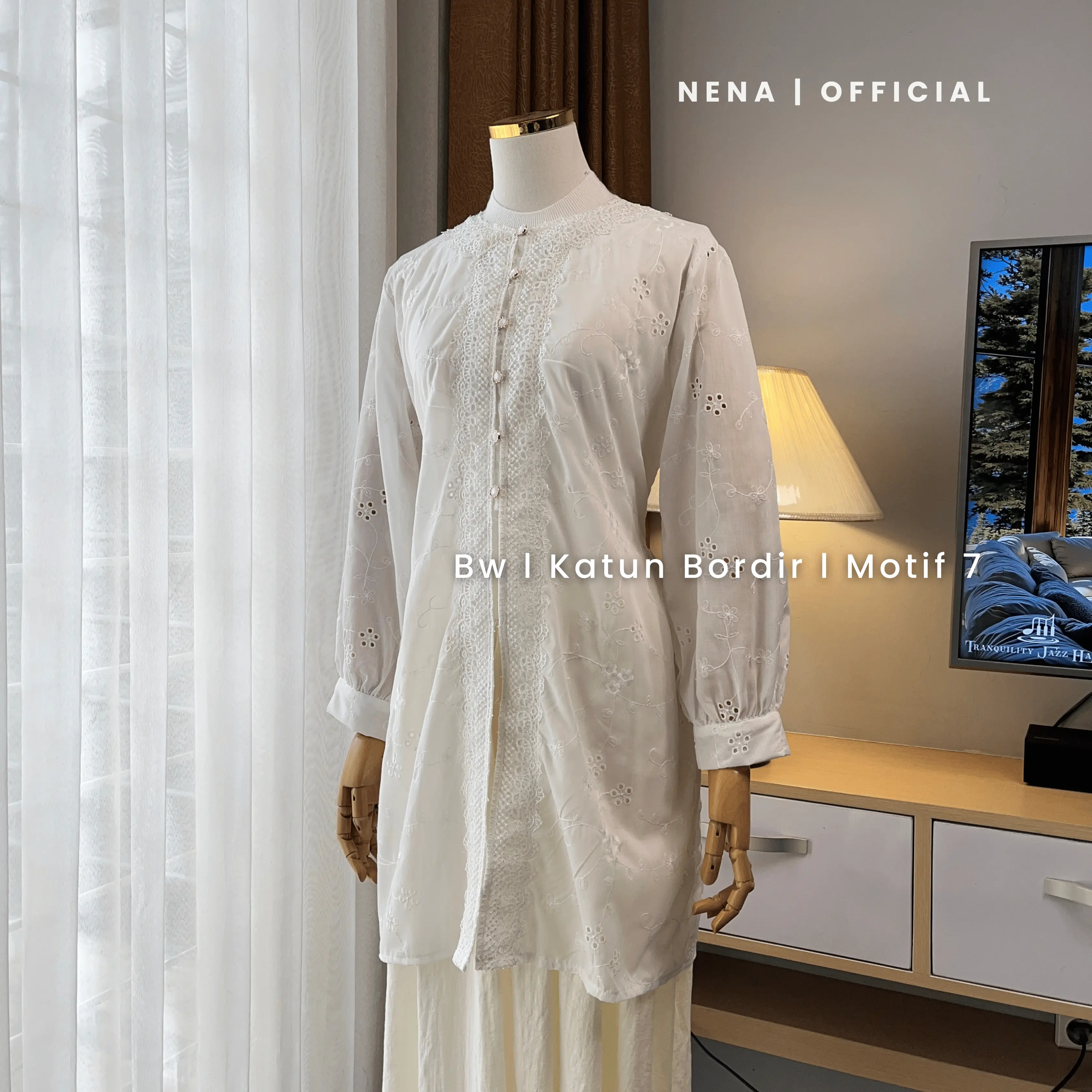 Broken White Cotton Hole Bordir Motif 7