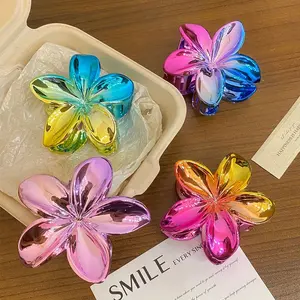 Jepit Rambut Bunga Chrome Glossy | Hair Claw Cantik Warna Metallic Korea Style Clips Biru