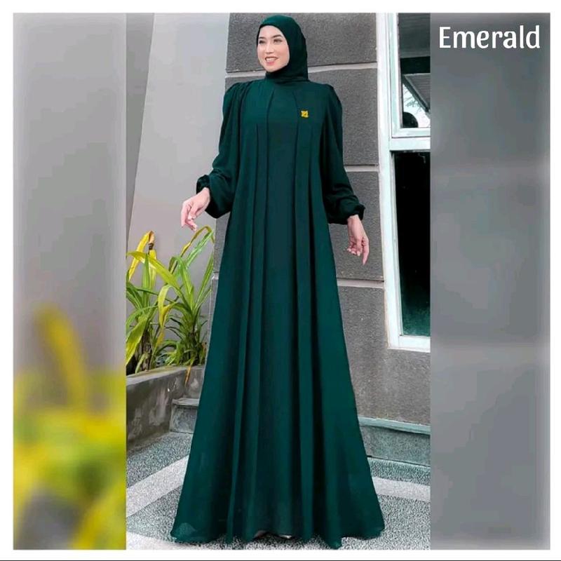 Sarah Maxi Gamis Polos Mewah Cerutty Wanita Remaja Muslimah Kekinian Non Busui Jumbo Karet Pesta 8