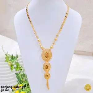 (Beli 2 Bonus 1 Random)Kalung Dubai Koye Model Oval Ukir Bunga Warna 24k Kualitas Premium|Anti Karat